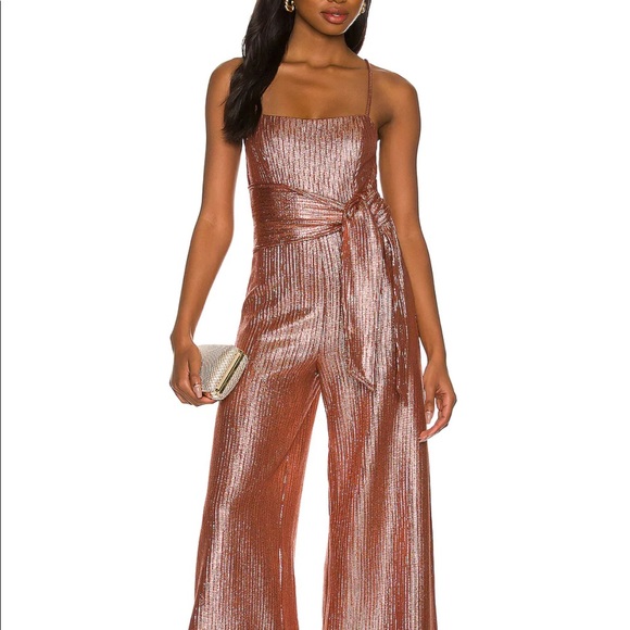 Free People Bronze Shimmer and Shine jumpsuit One Piece Belted Size L NEW